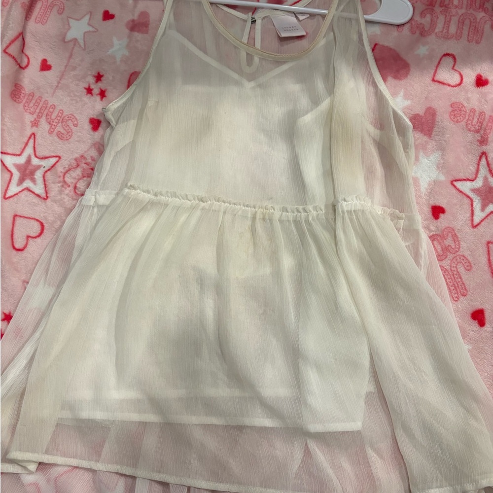 LC Lauren Conrad Sheer Cream Sleeveless Blouse